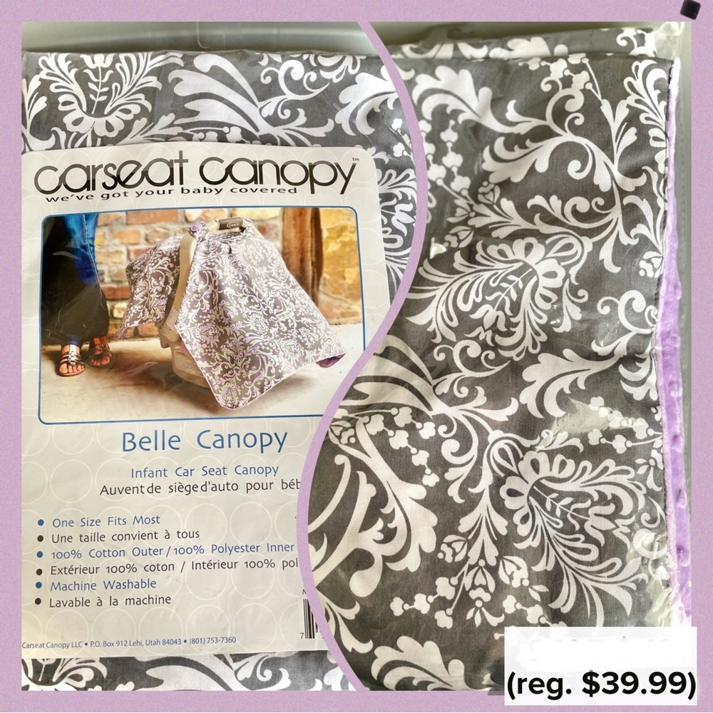 NEW - The Original Carseat Canopy by Canopy Couture - Grey and Lavender